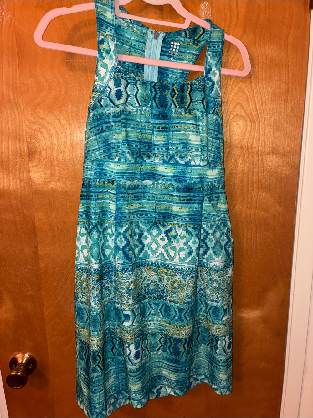 Sleeveless Teal Patterned Summer Dress Title 9 Sz 6